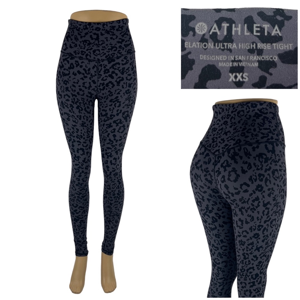 Athleta Womens 2XS Leopard Elation Ultra High Rise Tight Gray Black Nylon Lycra